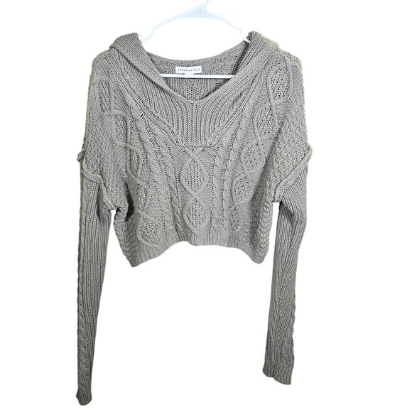 Aeropostale Wn Cropped Chunky CableKnit Sweater Gray L Light Academia Cozy Fall - Picture 2 of 15